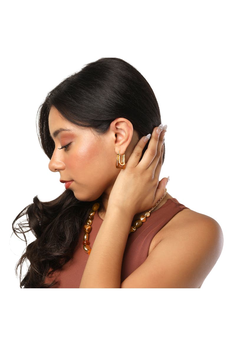 Square Hoop Earrings for Women, Amber Brown and Gold-Tone Thick Earrings Drop, Alternate, color, Gold-Tone