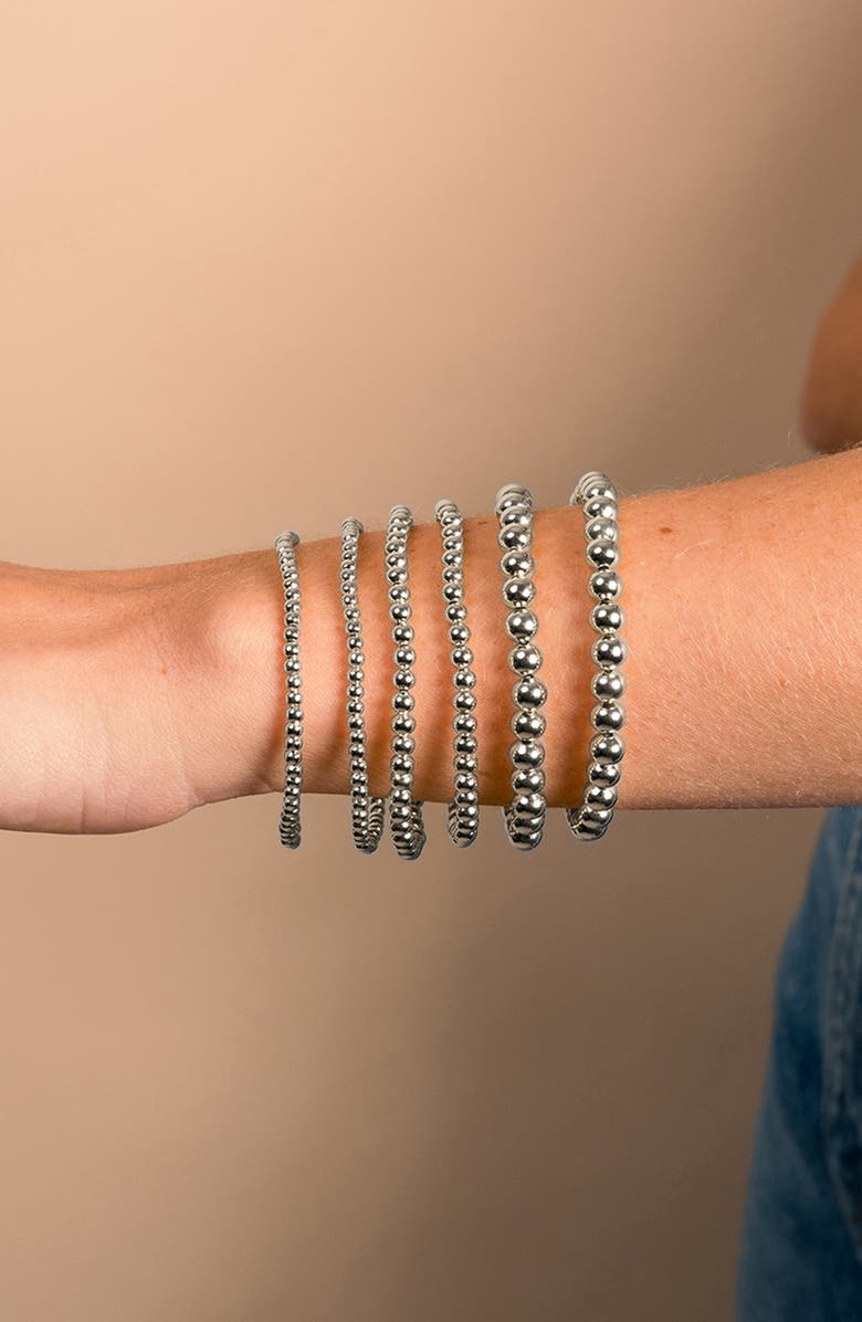 Sterling Forever Beaded Stretch Bracelet, Alternate, color, Silver