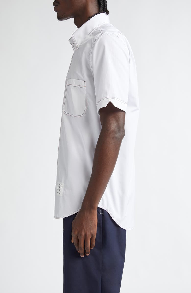 Thom Browne Straight Fit Short Sleeve Cotton Poplin Button-Down Shirt, Alternate, color, White