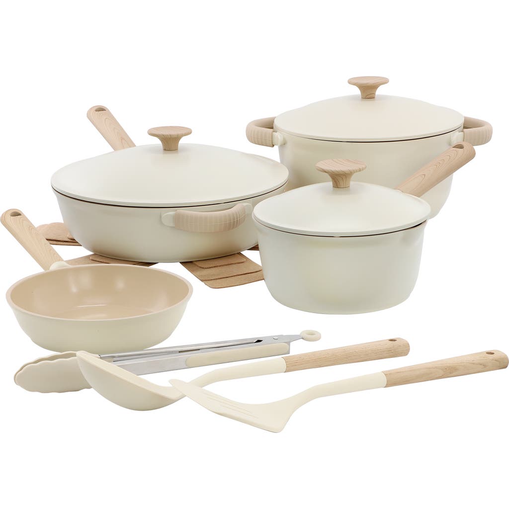 Gibson Elite Folkstone 13 Piece Ceramic Nonstick Cast Aluminum Cookware Set In White