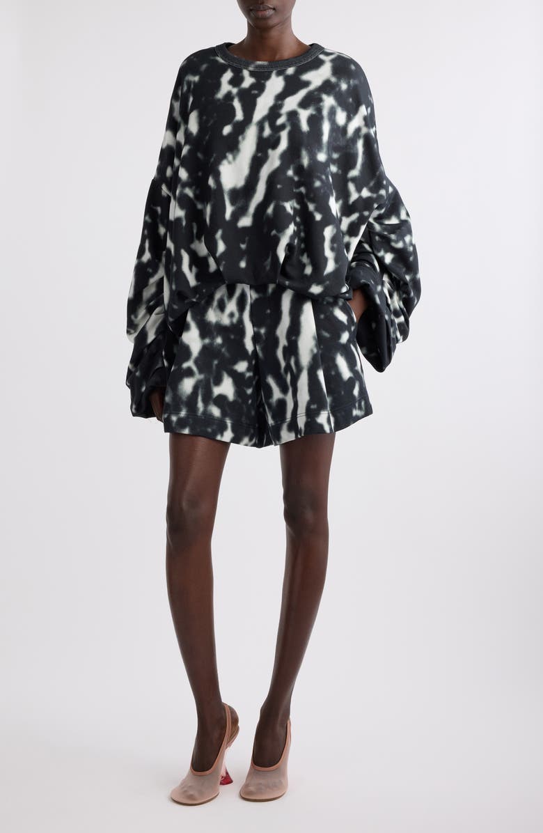 Dries Van Noten Hadio Orchid Spots Pleated Cotton Sweat Shorts, Alternate, color, Black