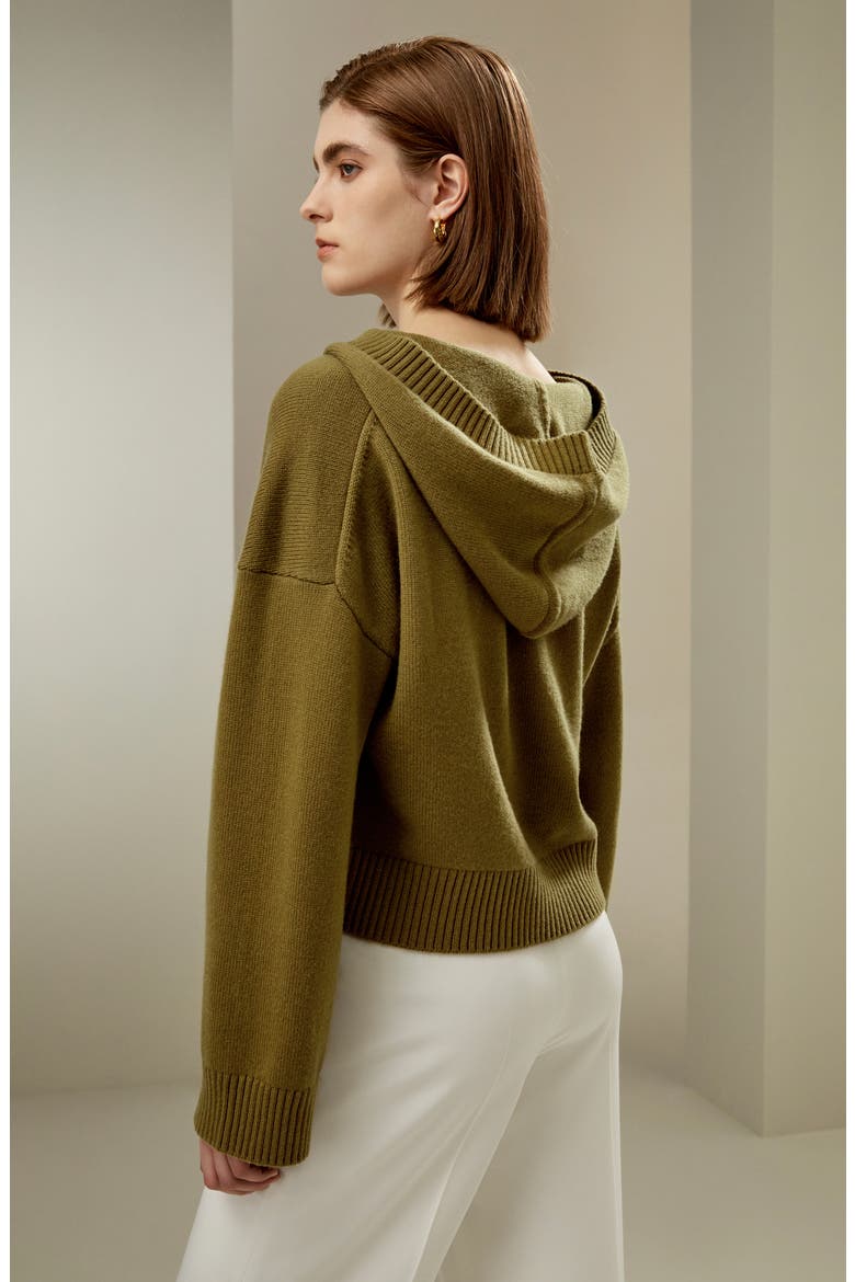 Women's Cropped Wool-Cashmere  Blend Hoodie for Women, Alternate, color, Avocado Green