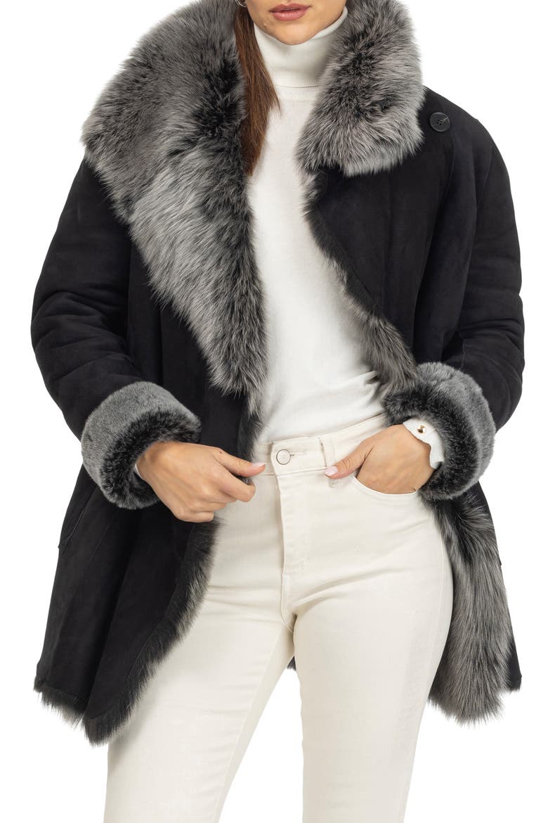 Merino Genuine Shearling Short Jacket, Alternate, color, BLACK BRISA