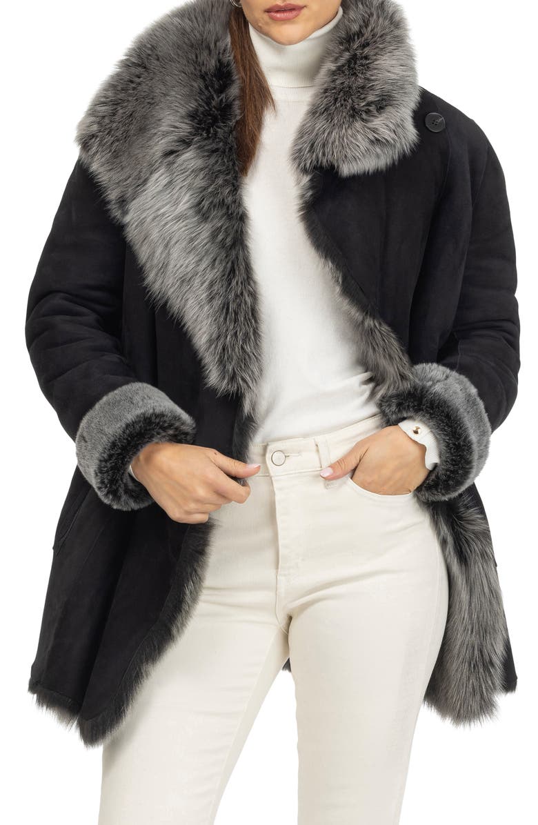 GORSKI Merino Genuine Shearling Short Jacket, Alternate, color, Black Brisa