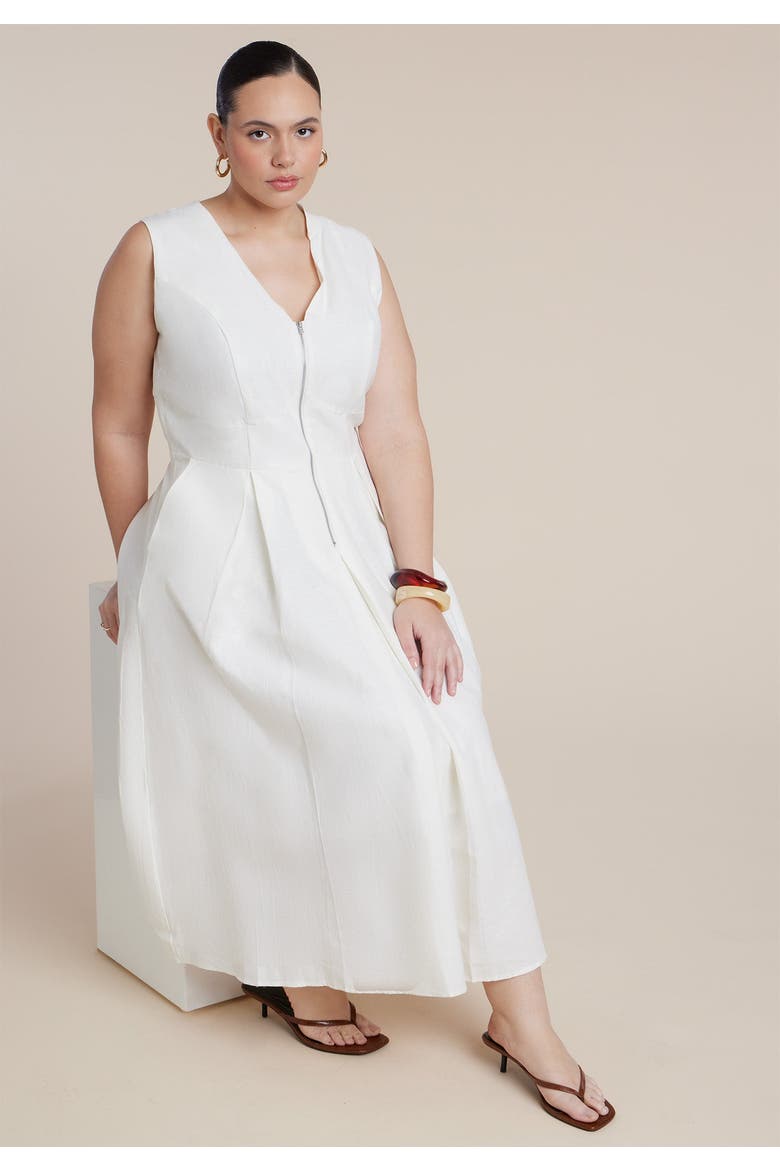 Zipper Detail Linen Maxi Dress, Alternate, color, COCONUT MILK