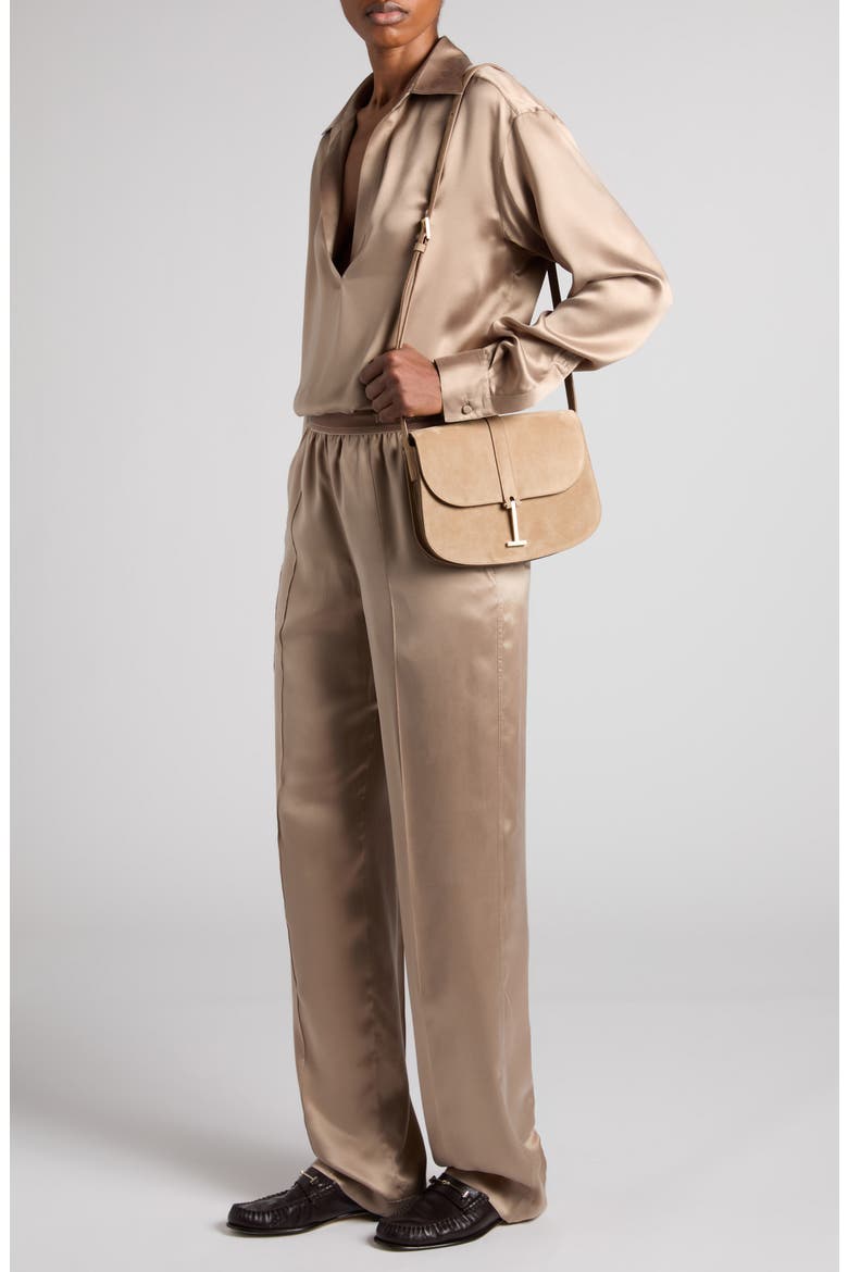 Silk Satin Polo, Alternate, color, DESERT TAUPE