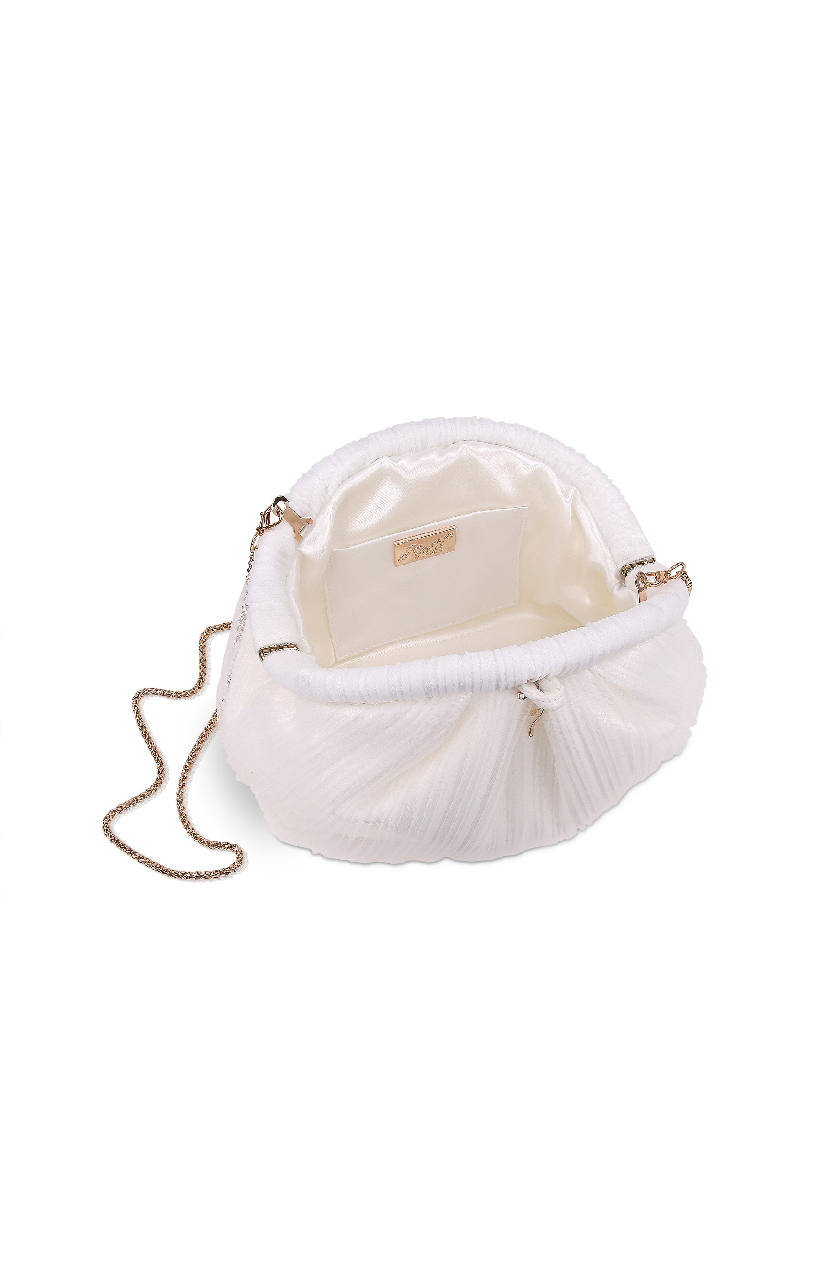 Jewel Badgley Mischka Vale Pleated Tulle and Satin Mini Pouch Clutch, Alternate, color, White