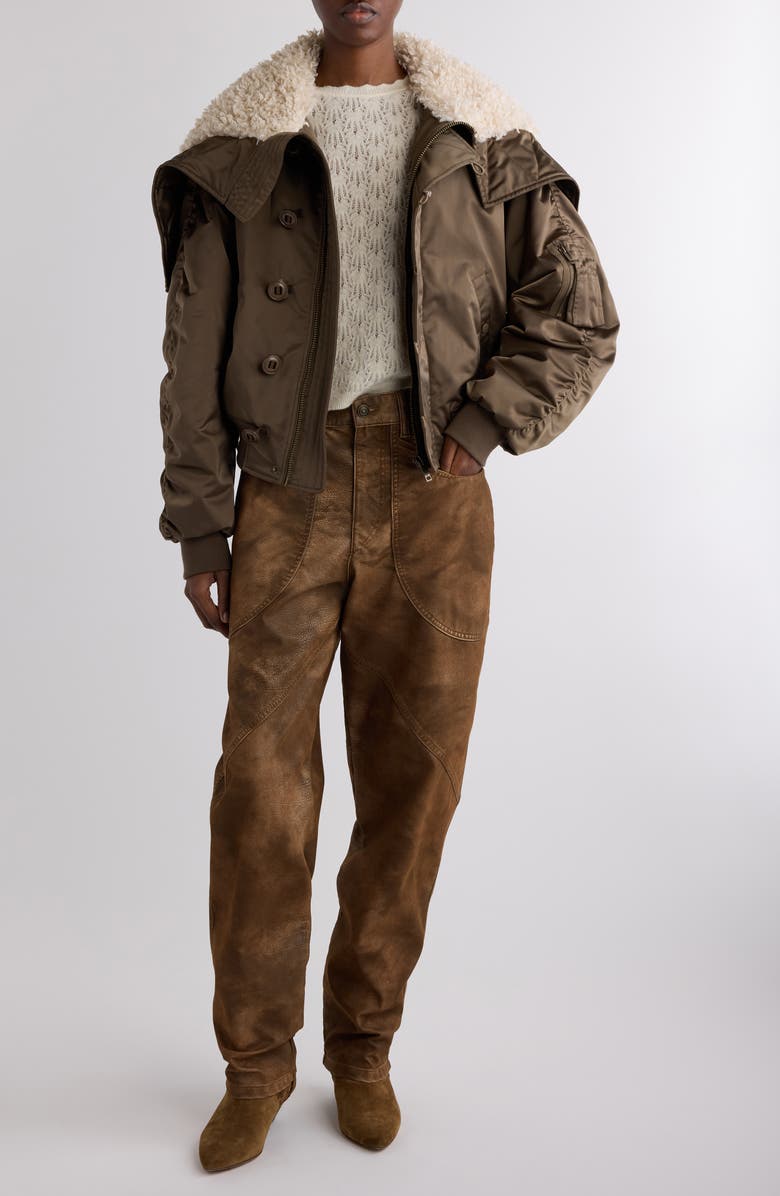 Isabel Marant Étoile Elisa Faux Shearling Trim Jacket, Alternate, color, Khaki