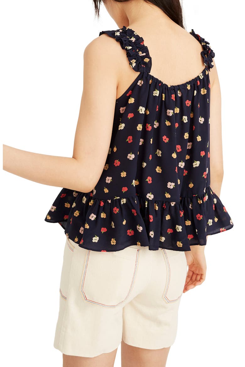 Confetti Floral Ruffle Strap Silk Camisole, Alternate, color, KIMONO FLORAL DEEP INDIGO