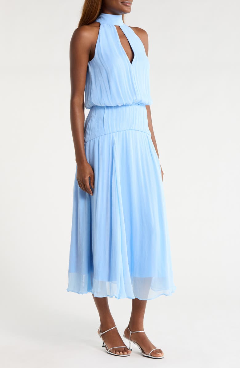 STAUD Camryn Keyhole Crinkle Crepe Midi Dress, Alternate, color, Clear Blue