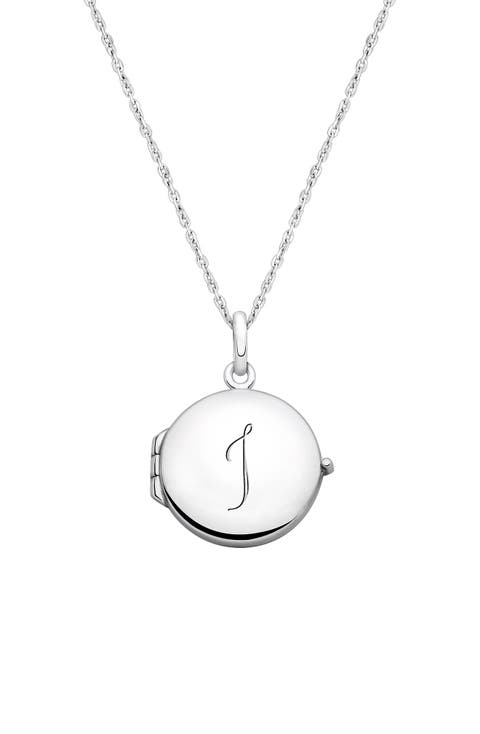 Sterling Silver Round Locket & Engraved Initial 14-16" Necklace