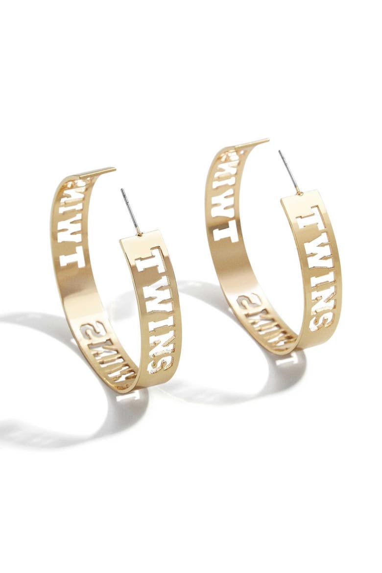 x Baublebar Minnesota Twins Large Cutout Hoop Earrings, Main, color, Gold