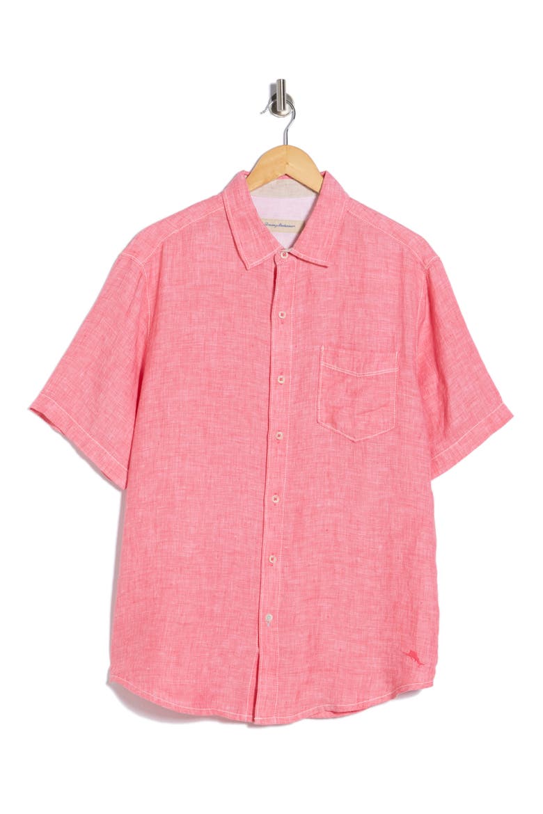 Bali Breezer Short Sleeve Linen Button-Up Shirt, Alternate, color, PARADISE PINK