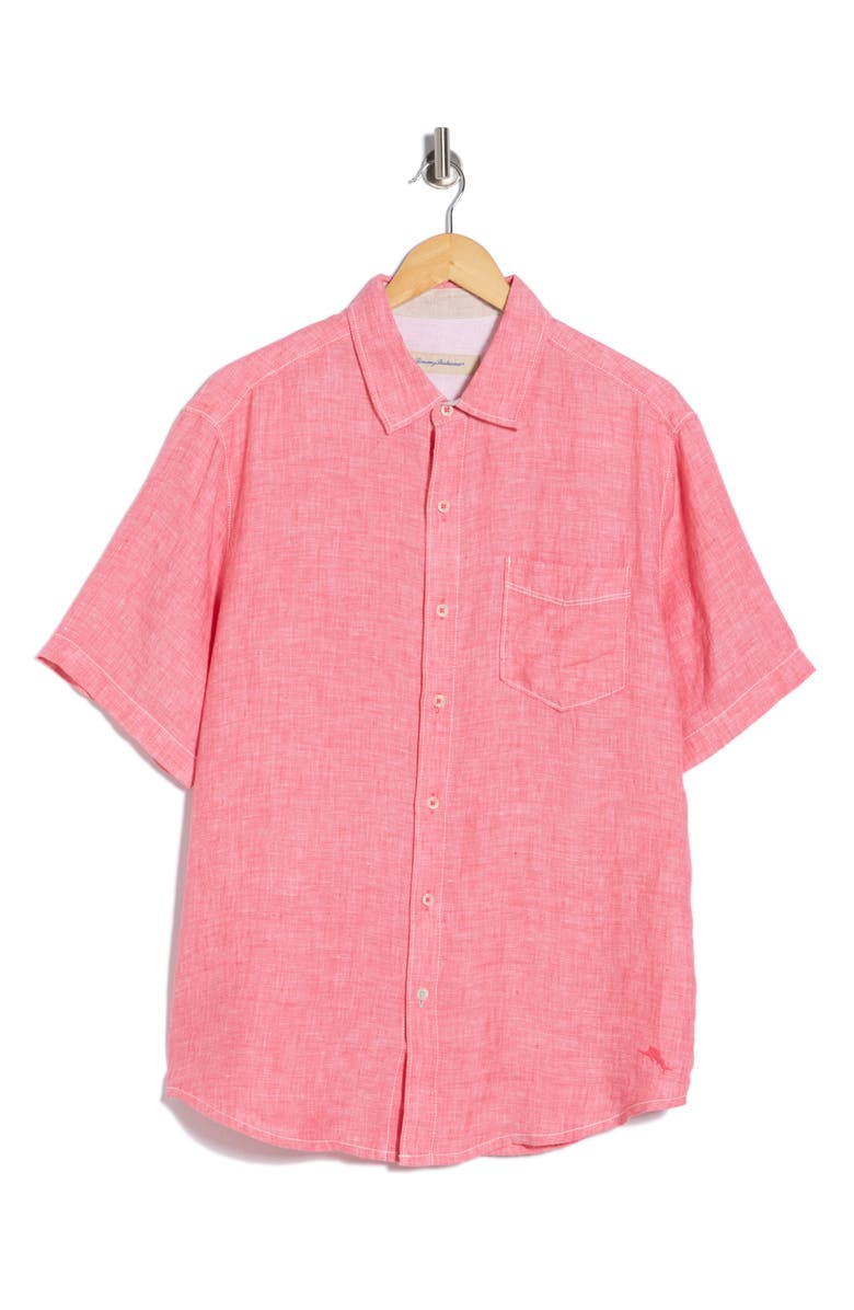 Tommy Bahama Bali Breezer Short Sleeve Linen Button-Up Shirt, Main, color, Paradise Pink