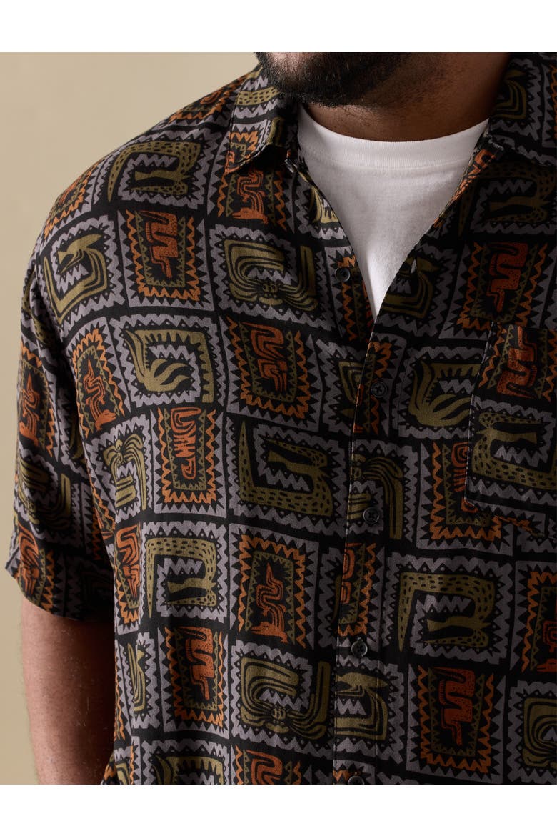 Big & Tall Relaxed Woven Camp Shirt, Alternate, color, BLACK