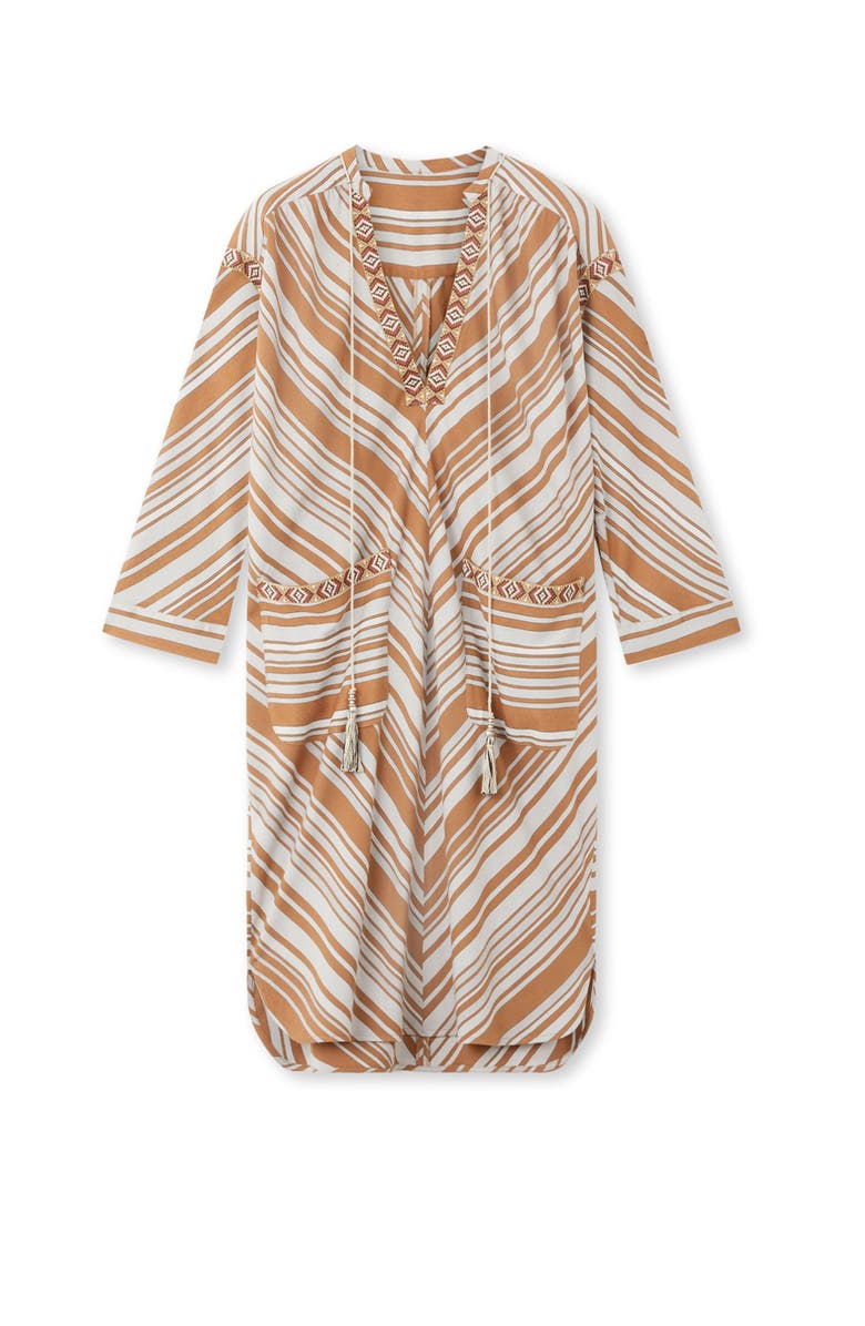 Fortela Afsar Geometric Stripe Midi Dress, Main, color, Camel