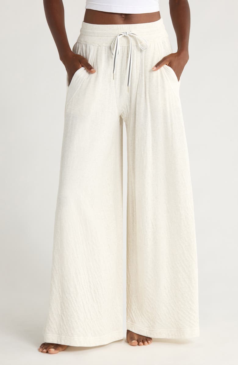 Free People Wait a Minute Drawstring Cotton Wide Leg Pants, Main, color, Oatmeal Heather Combo
