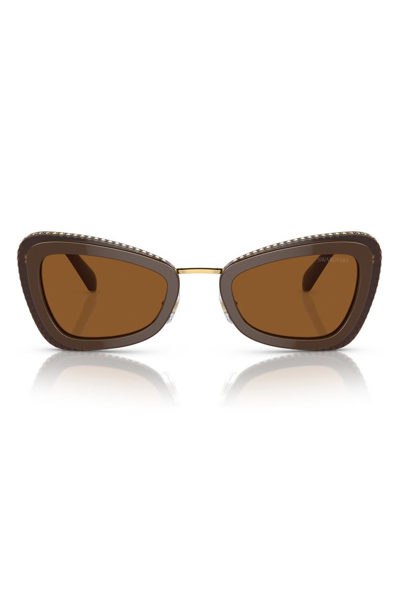 Swarovski 52mm Irregular Cat Eye Sunglasses, Main, color, Dark Brown