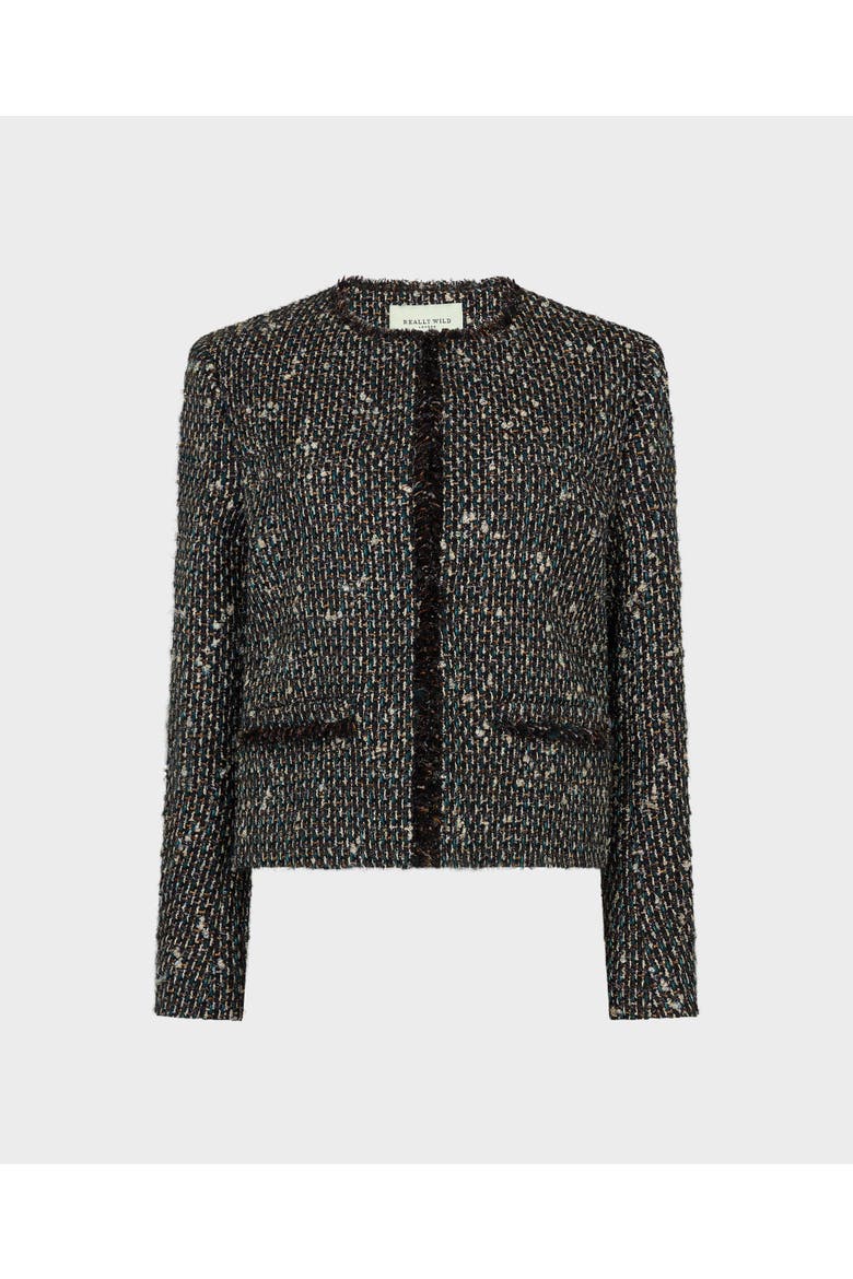 Isabella Cropped Wool Blend Boucle Jacket, Main, color, Bronze Glitter