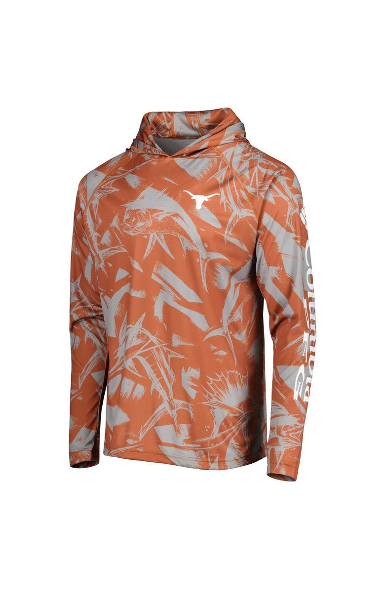 Columbia Men's Columbia Texas Orange/Gray Texas Longhorns Super Terminal Tackle Omni-Shade Raglan Long Sleeve Hoodie T-Shirt, Alternate, color,
