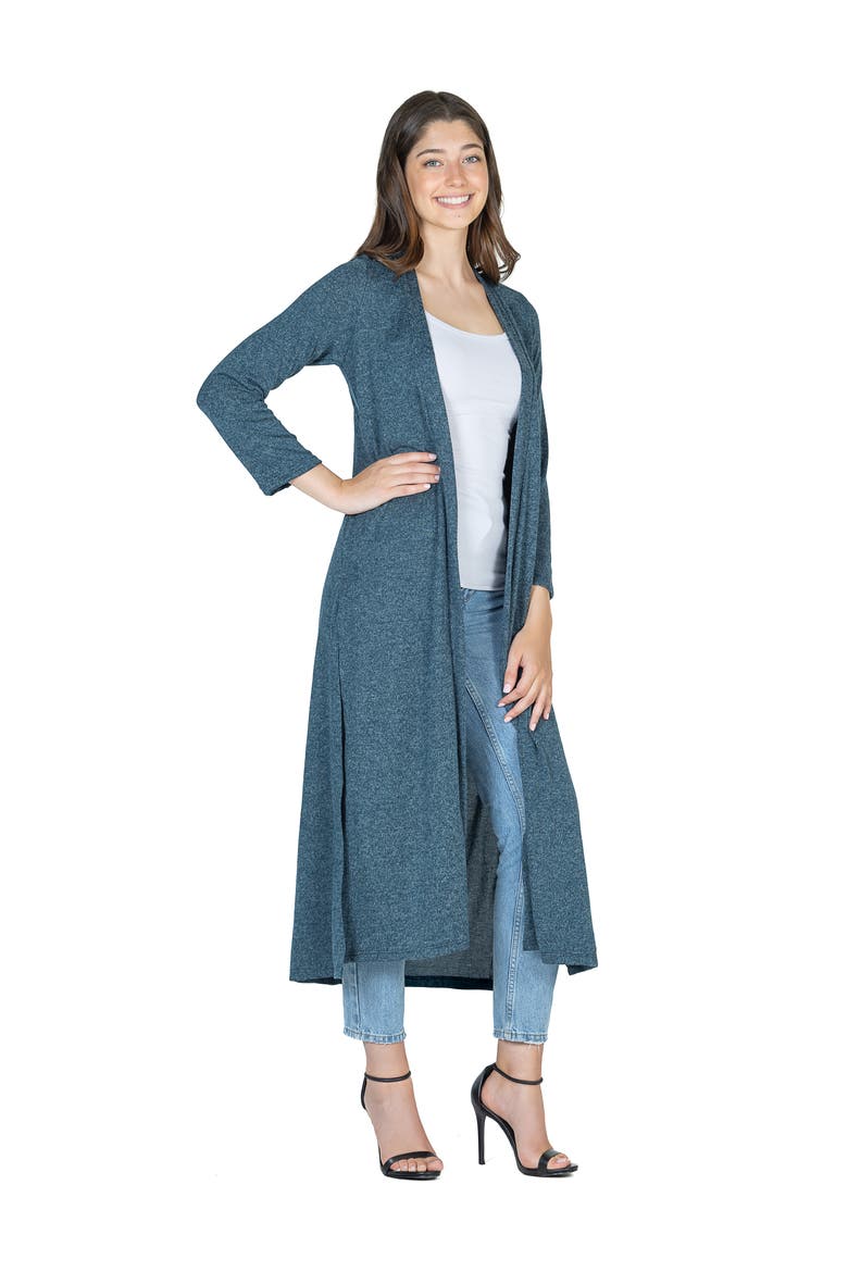 Womens Long Duster Open Front Knit Cardigan, Alternate, color, Teal