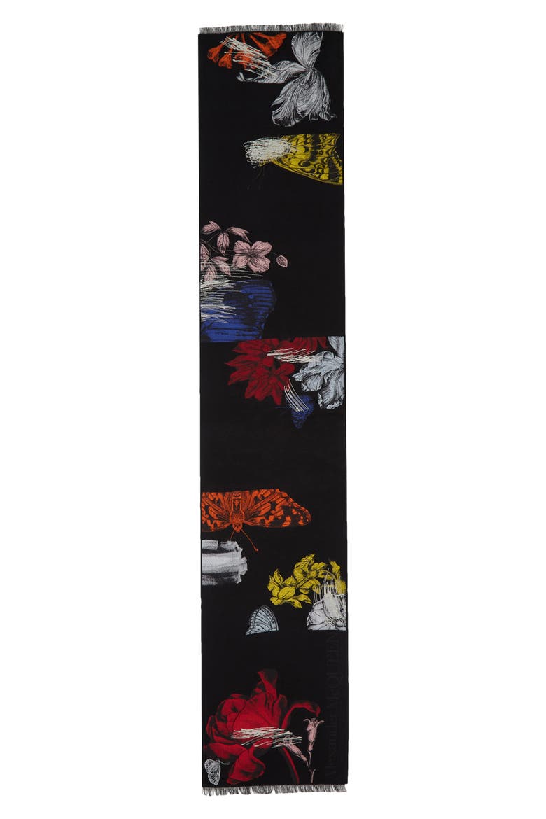 Botanical Reel Wool Blend Scarf, Alternate, color, BLACK/ RED
