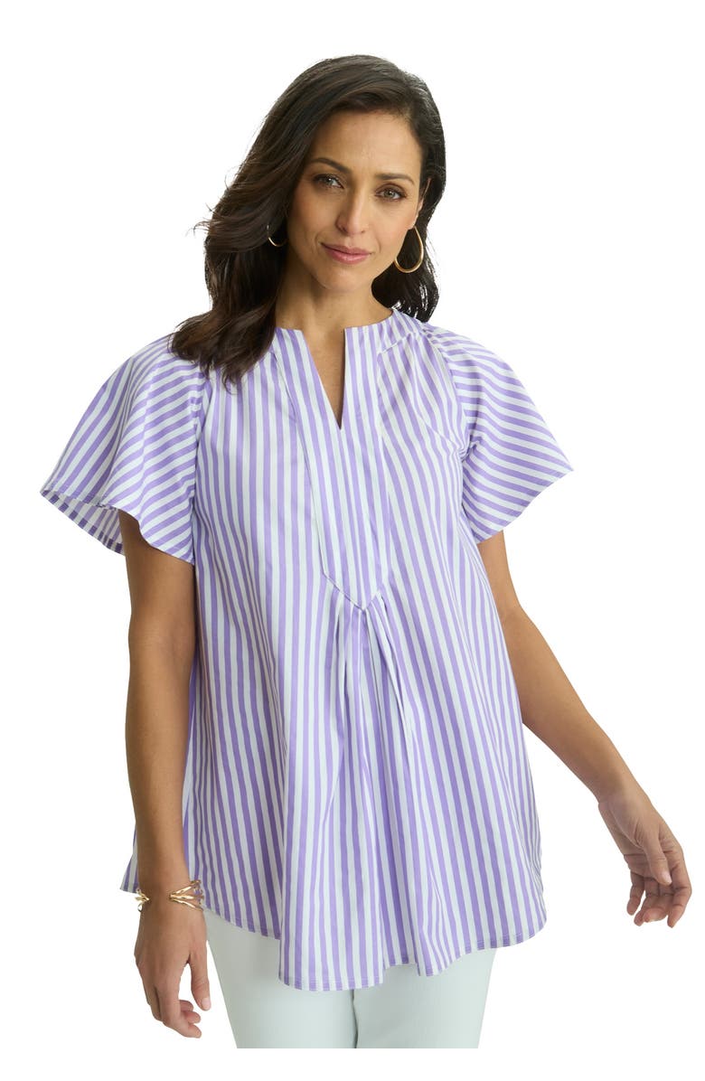 Jessica London Notch Neck Top, Main, color, Lavender Feeder Stripe