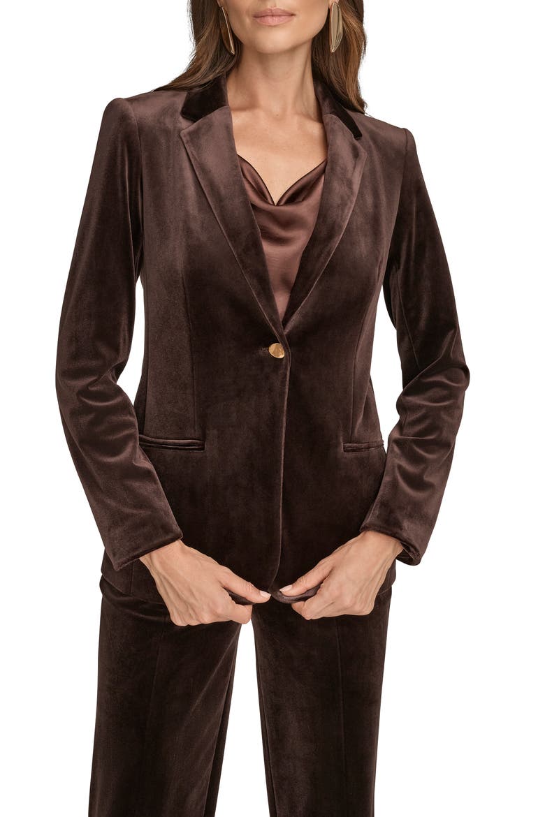 One-Button Velvet Jacket, Main, color, CHOCOLATE PLUM