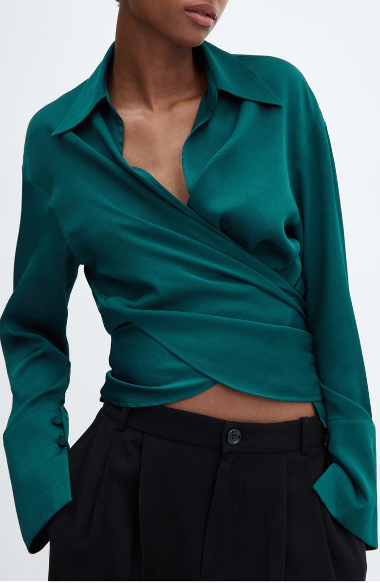 MANGO Long Sleeve Wrap Top, Alternate, color, 