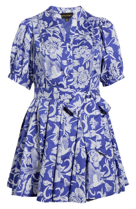 Floral Puff Sleeve Pleated Cotton Shirtdress (Plus)