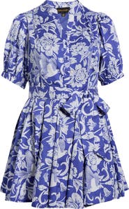 SUGARLIPS Floral Puff Sleeve Pleated Cotton Shirtdress