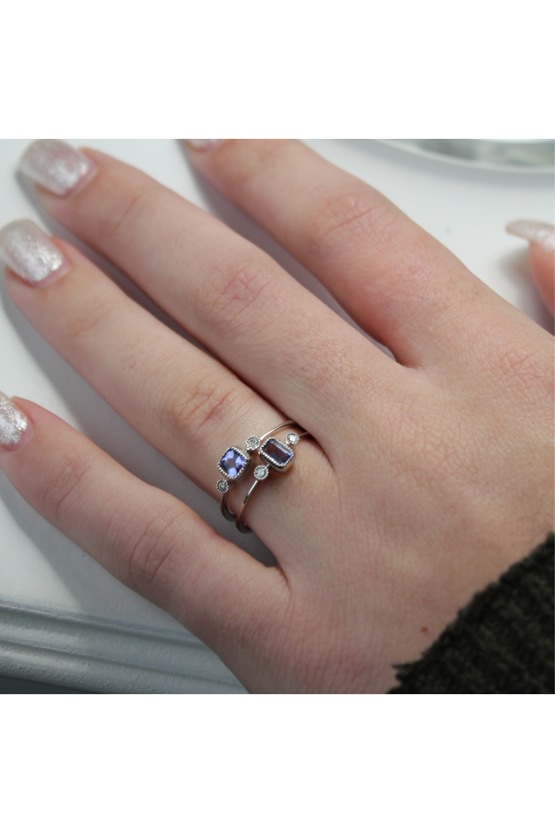 Cushion Cut Tanzanite & Diamond Birthstone Ring in 14K Gold, Alternate, color, White Gold