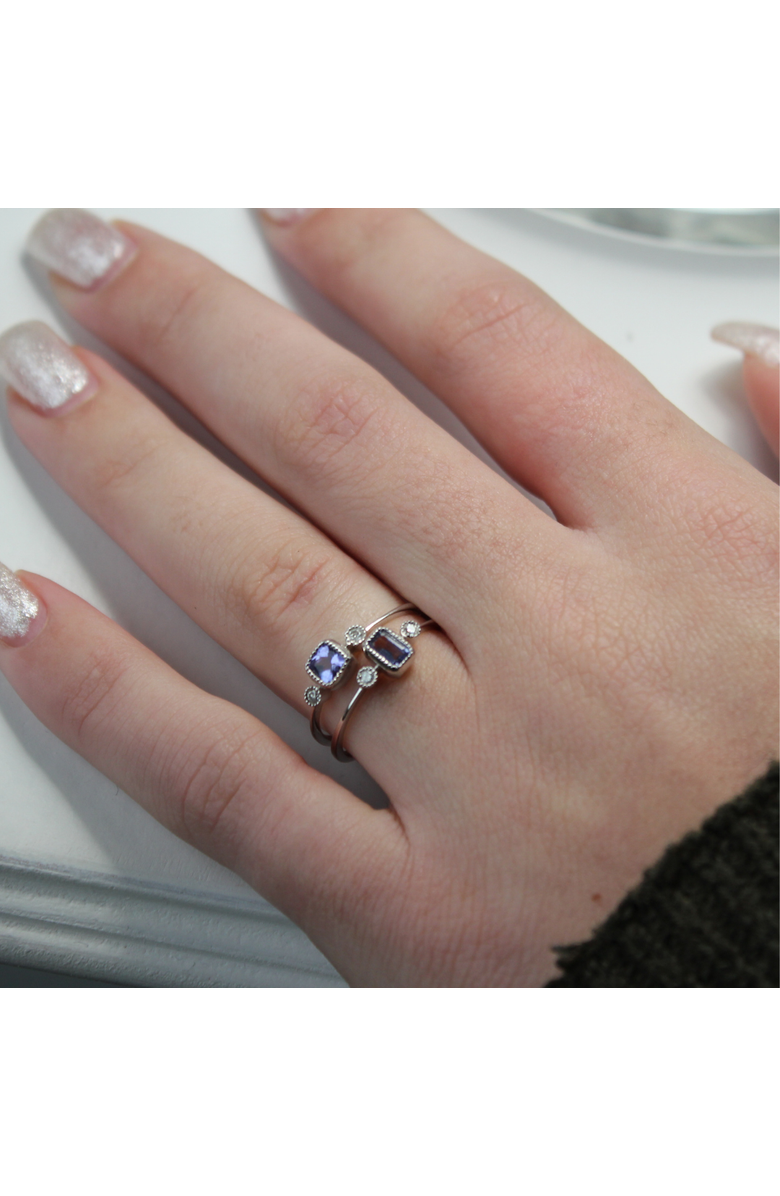 LuvMyJewelry Cushion Cut Tanzanite & Diamond Birthstone Ring in 14K Gold, Alternate, color,