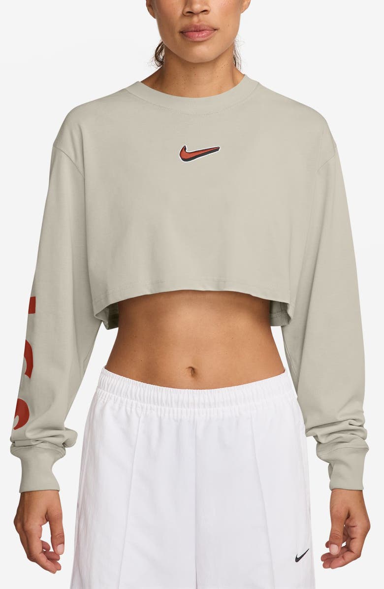 Nike Sportswear Long Sleeve Crop T-Shirt, Main, color, Light Bone