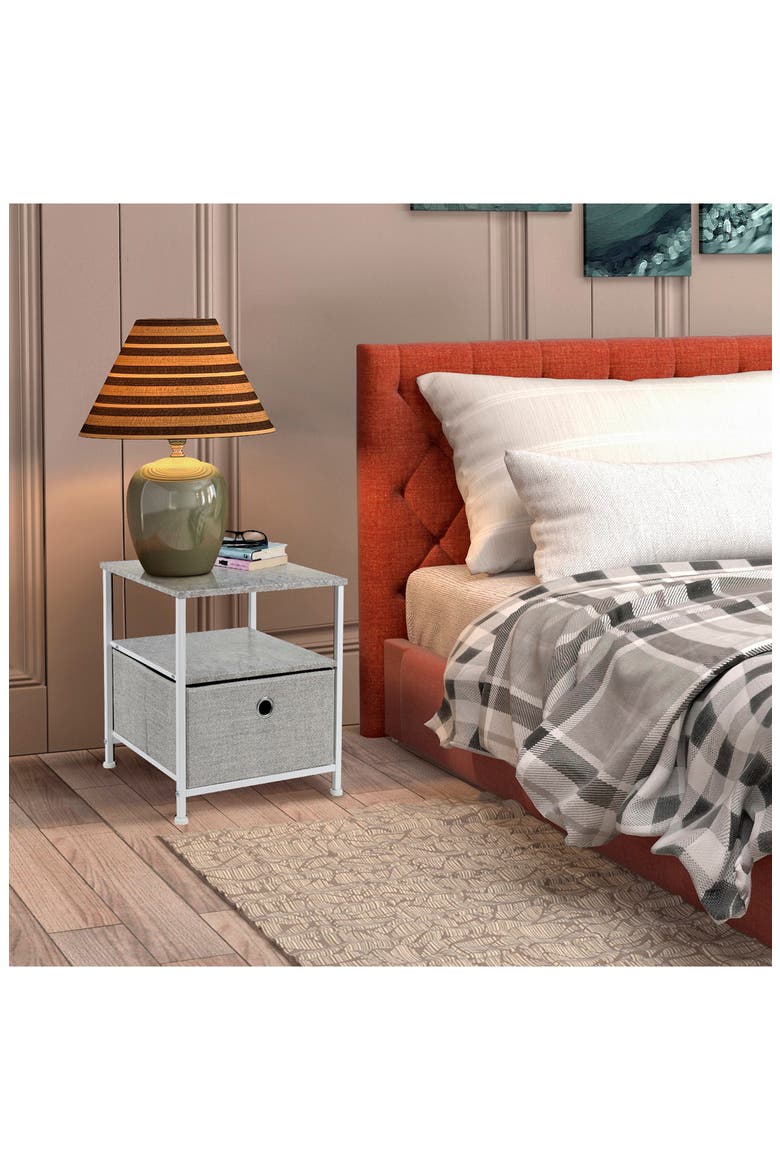 Nightstand 1-Drawer Shelf Storage - Gray, Alternate, color, GREY