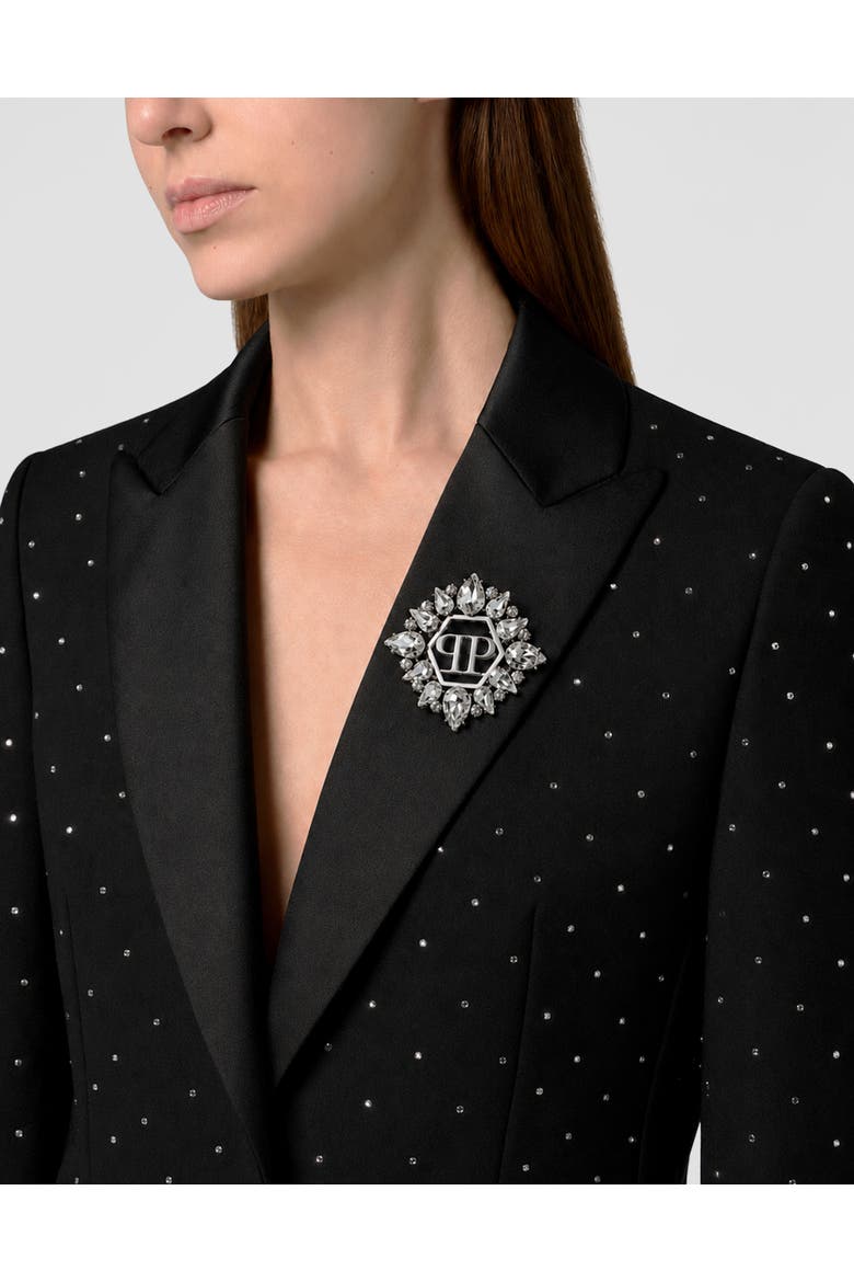Boyfriend Fit Blazer Crystal Strass Women, Alternate, color, black