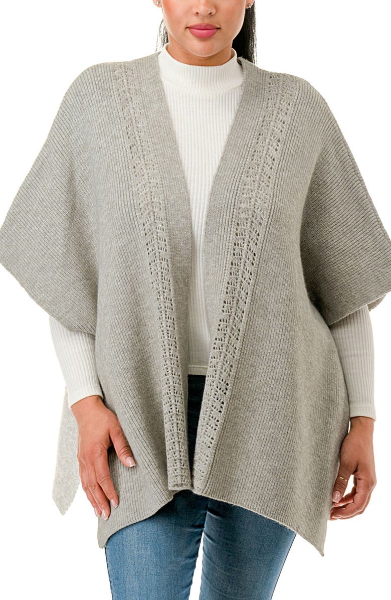 MARCUS ADLER Dolman Sleeve Pointelle Ruana, Main, color, Heather Grey