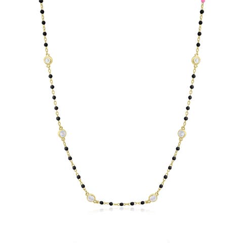 Black Bead CZ Chain Necklace