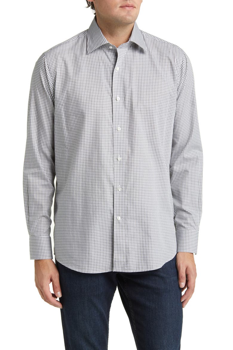Crown Crafted Francis Gingham Plaid Cotton Button-Up Shirt, Main, color, LODEN