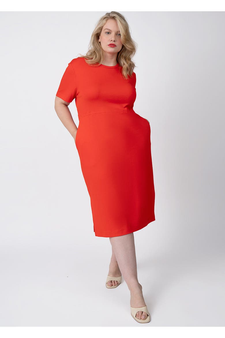 CoolROSE Luxe Midi Plus Size Dress with Velvet Tie, Alternate, color, Poppy