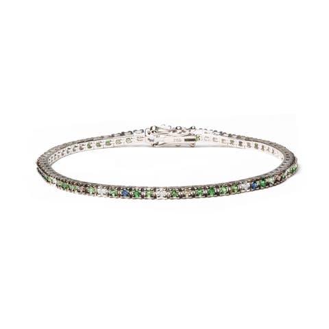 18K Gold 3/8 Ct Diamond with Sapphire & Tsavorite Bracelet