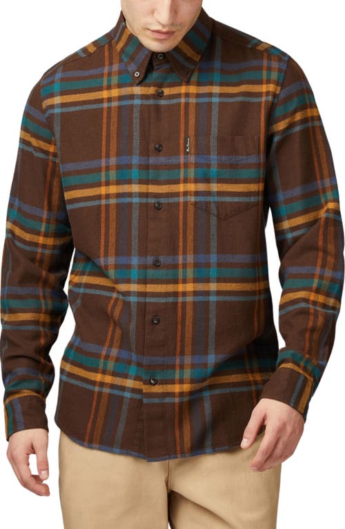 Ben Sherman Men's Regular-fit Oversized Brushed Check Button-down Shirt In Dark Brown
