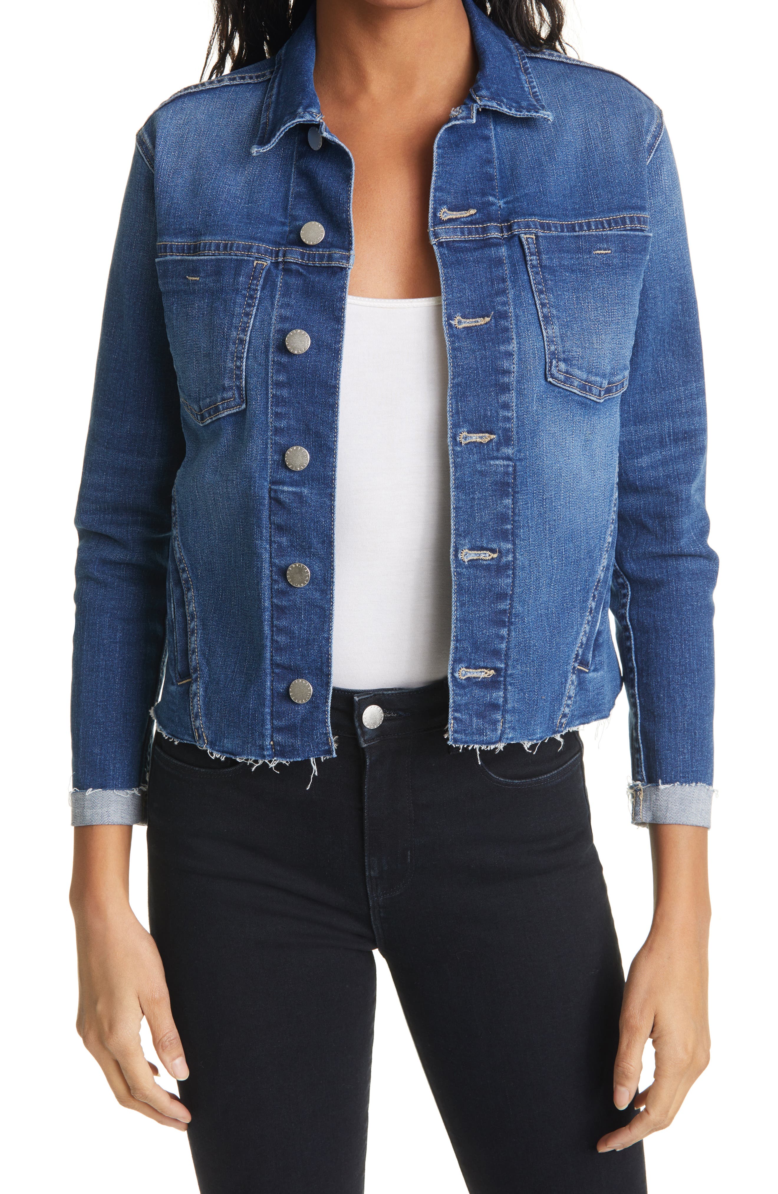 Женские L'AGENCE Janelle Raw Cut Slim Denim Jacket