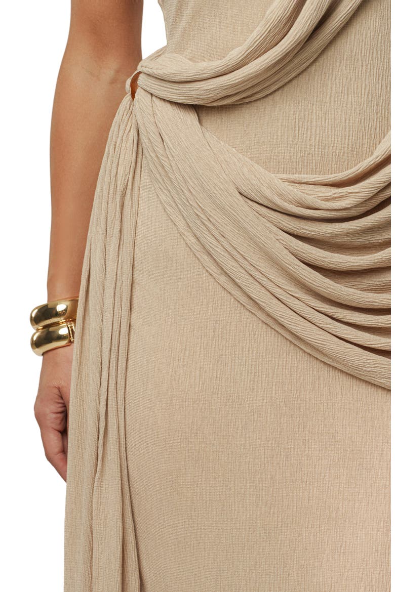Drape One-Shoulder Gown, Alternate, color, BEIGE