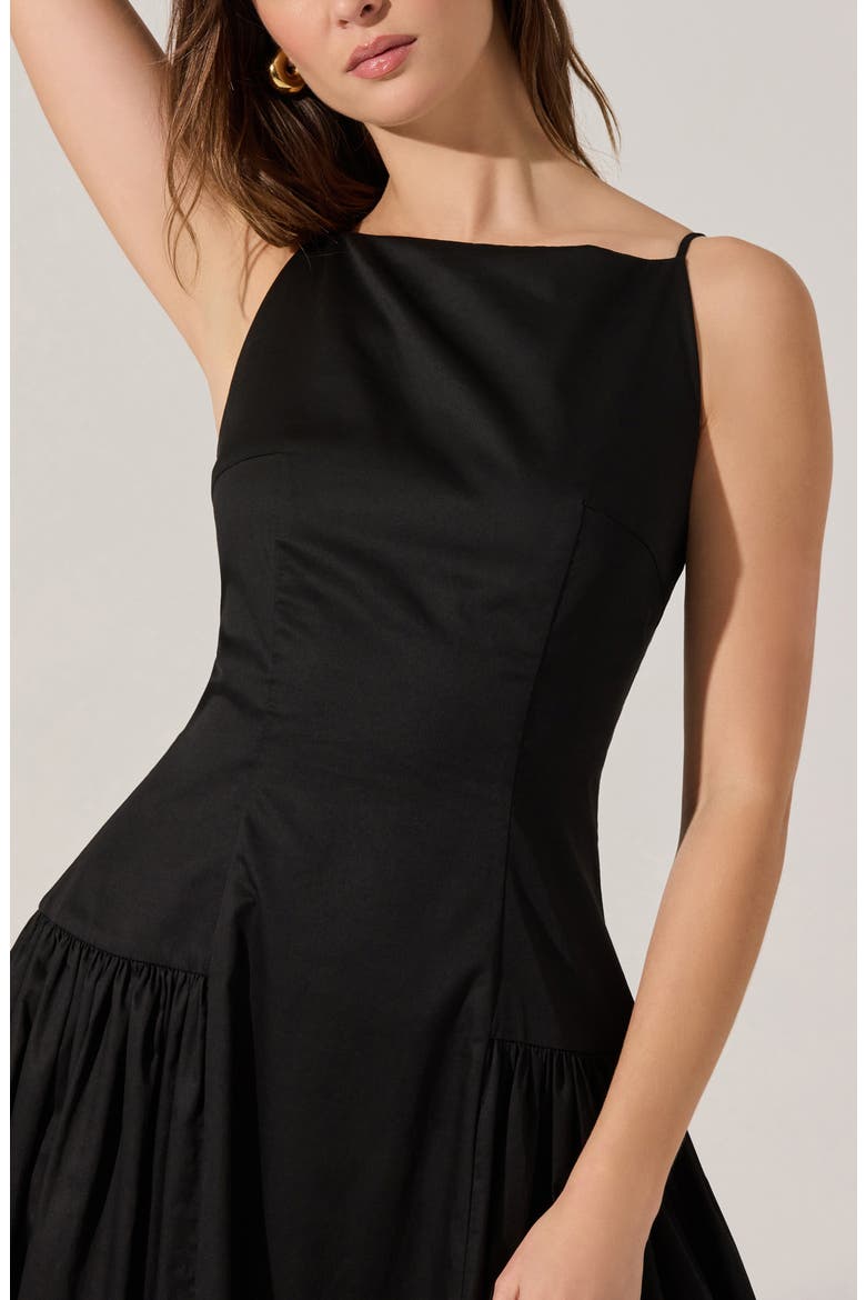 High Neck Open Back Cotton Midi Dress, Alternate, color, BLACK
