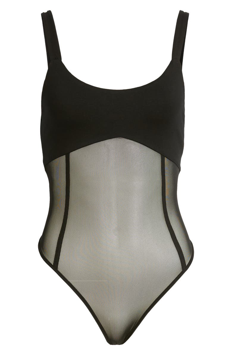Tiger Mist Valora Sheer Detail Sleeveless Bodysuit, Alternate, color, Black