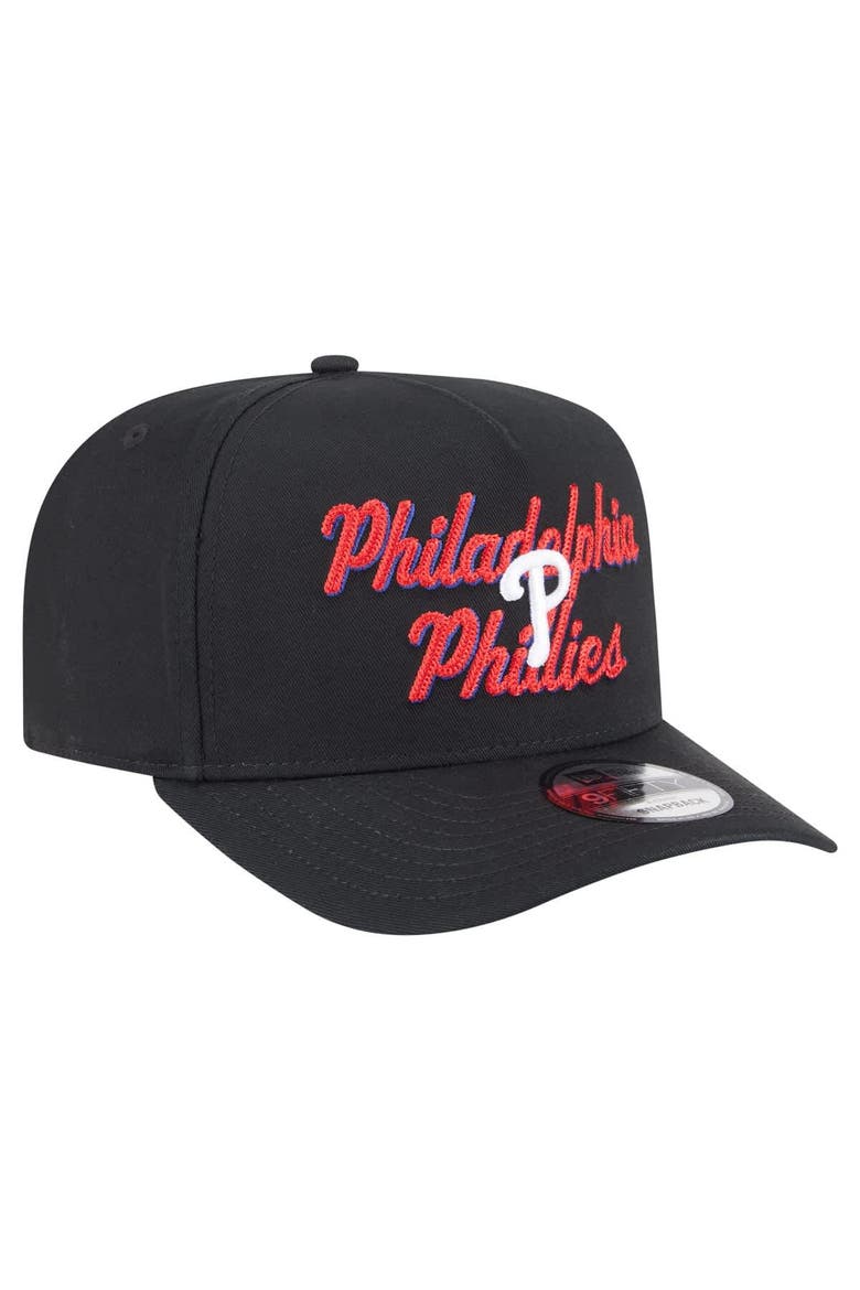 Men's New Era Black Philadelphia Phillies Chainstitch 9FIFTY A-Frame Snapback Hat, Alternate, color, Black