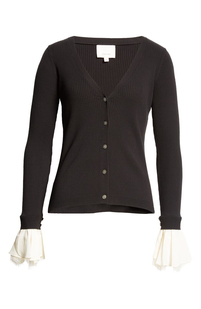 Cinq à Sept Bernadette Mixed Media Long Sleeve Sweater, Alternate, color, Black/ Ivory