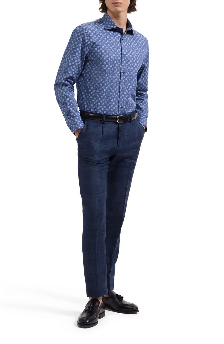 Bugatchi Axel Shaped Fit Floral Print Cotton Button-Up Shirt, Alternate, color, Navy