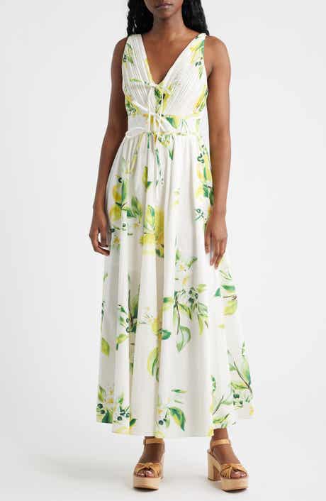 Plissé Tie Front Cotton Maxi Dress